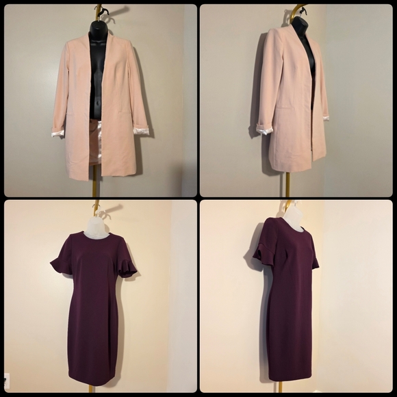 Calvin Klein Jackets & Blazers - Calvin Klein Pink Collarless Blazer + Purple Ruffle Trim Short Sleeve - sz 8 Lot